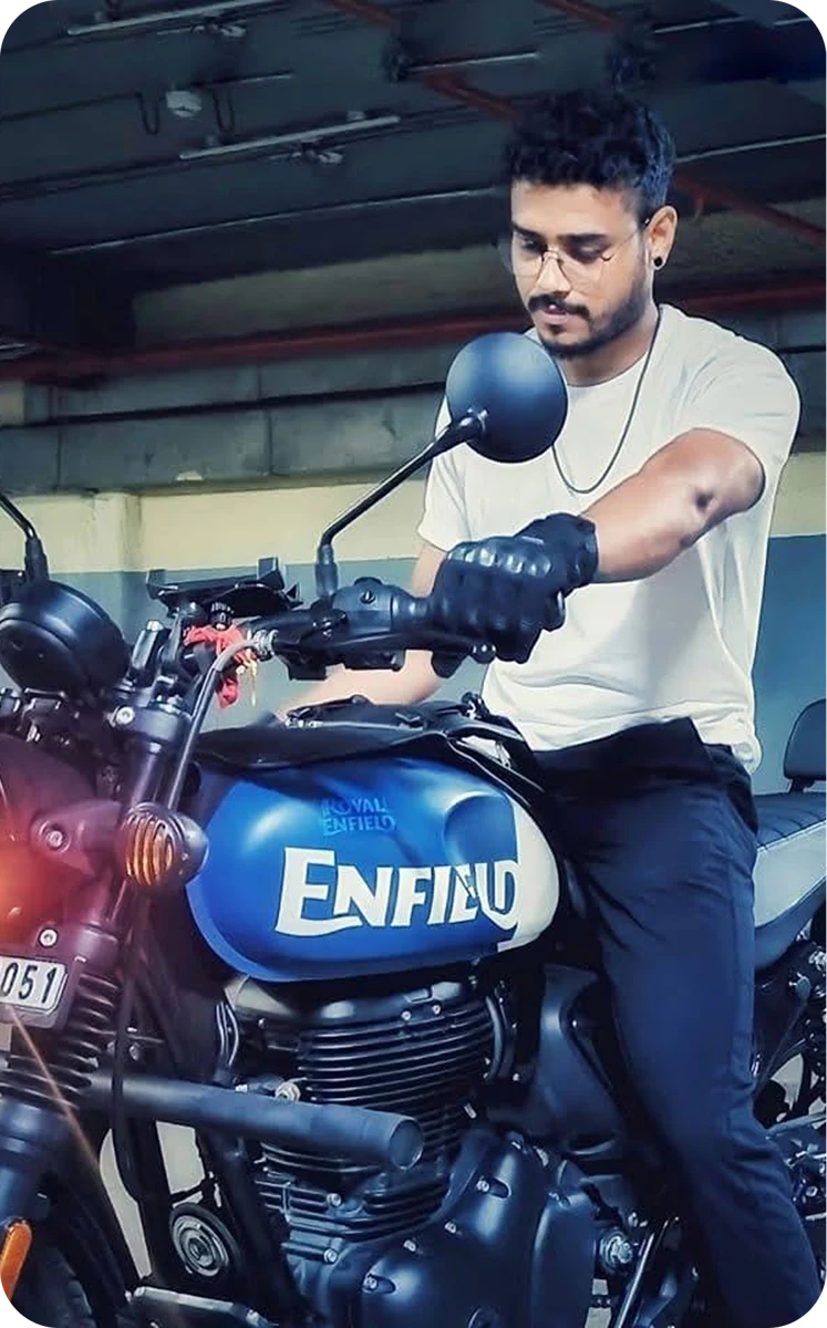 Shouvik riding his motorcycle