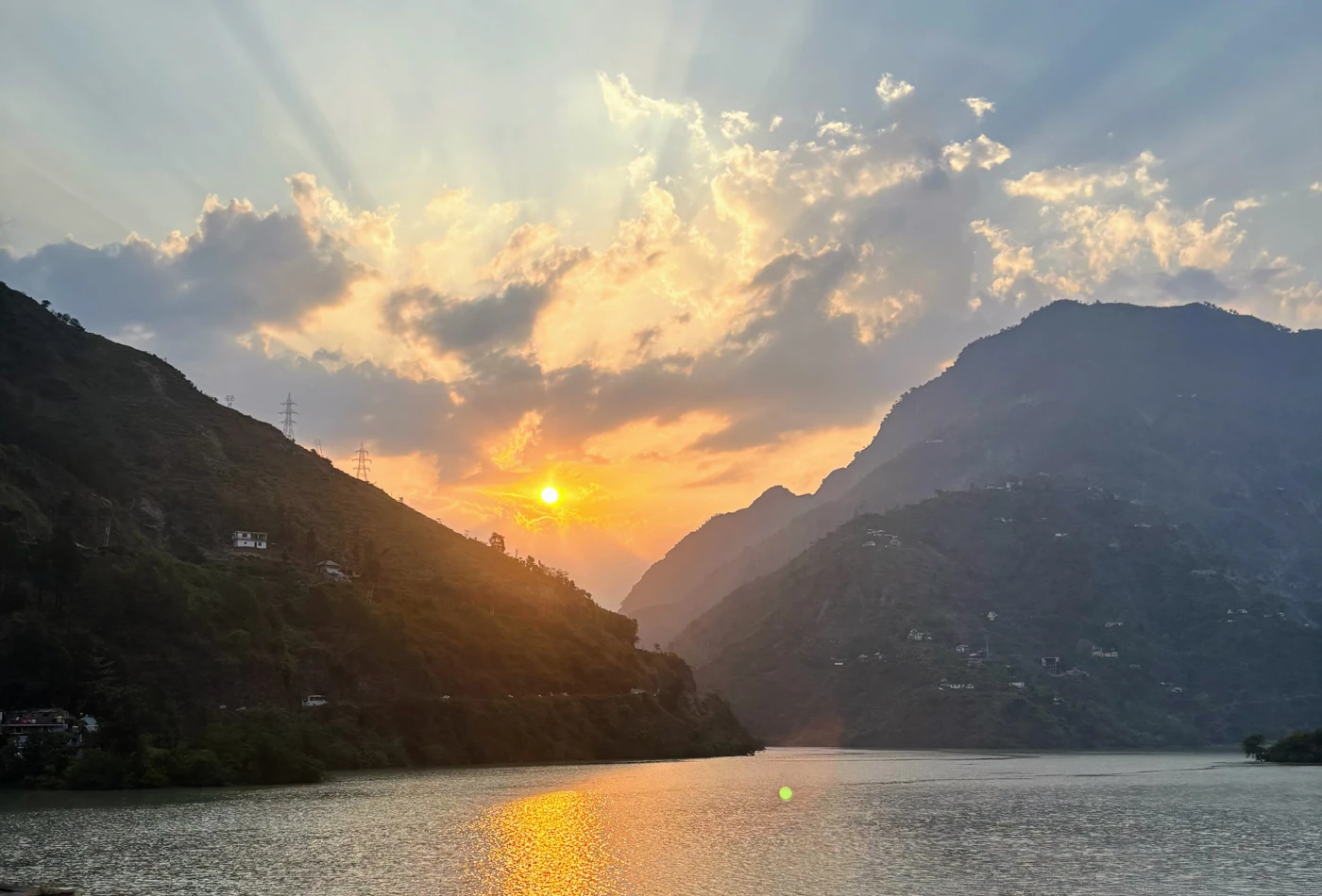 Sunset over a mountain lake