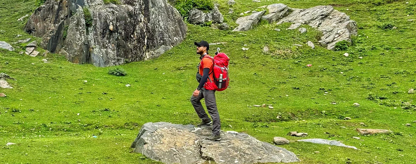 Walking through green meadows