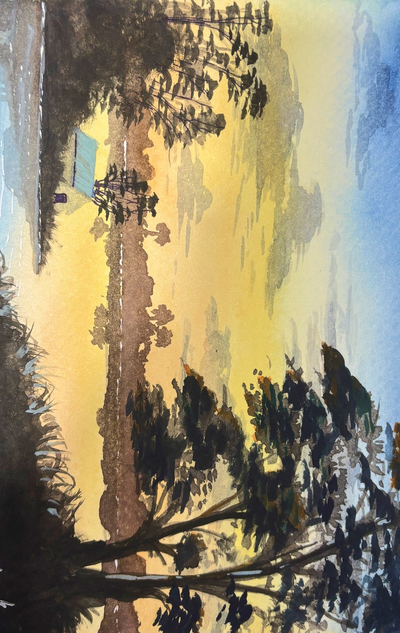 Golden lake and trees reflected in the water