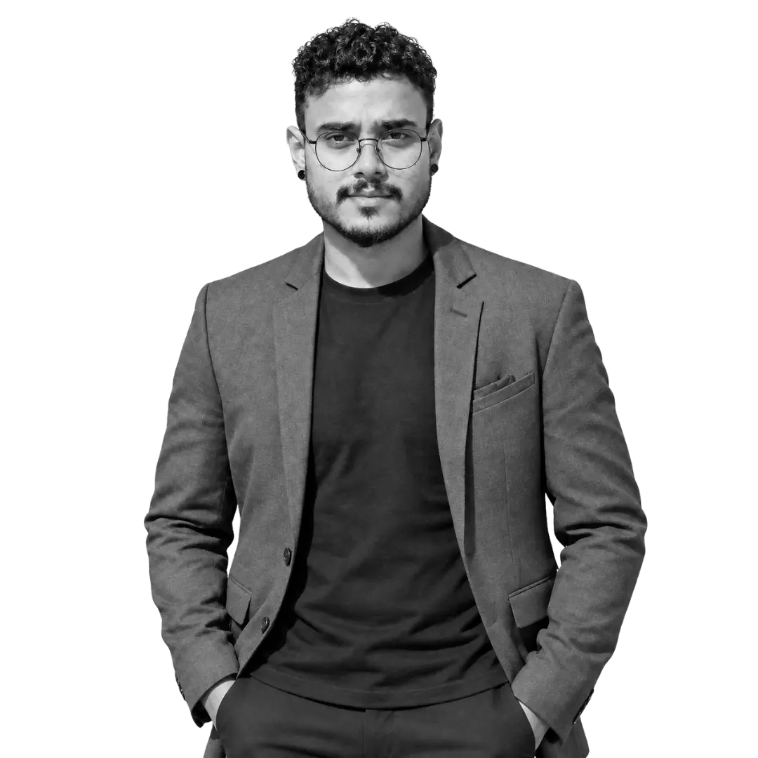Black and white portrait of Shouvik Kar